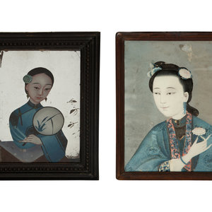 Two Chinese Reverse Paintings on