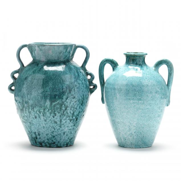 TWO HANDLED VASES, SUNSET MOUNTAIN