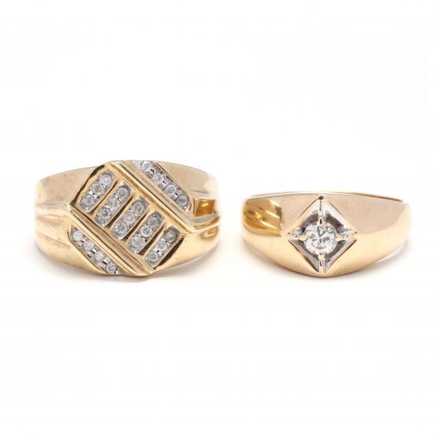 TWO GOLD AND DIAMOND GENT'S RINGS