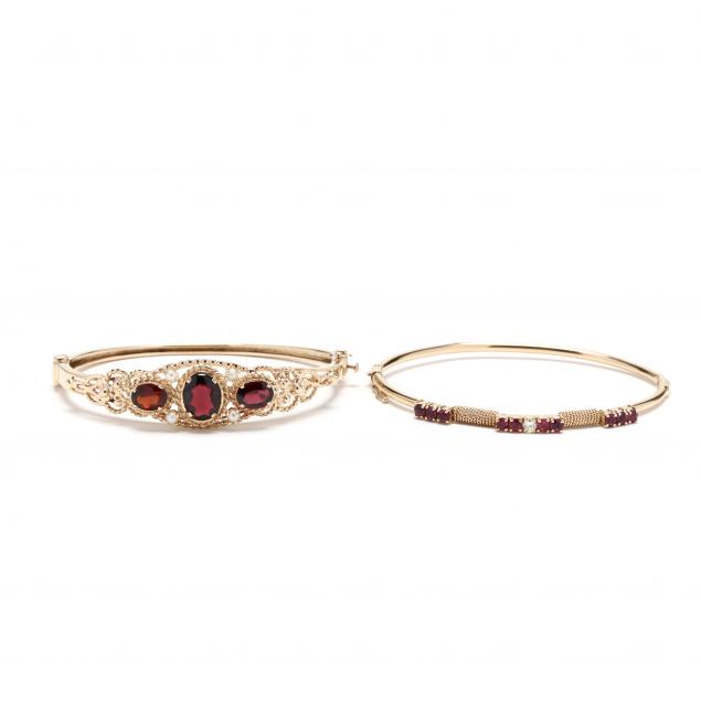 TWO GOLD AND GEM SET BANGLES To 3492a9