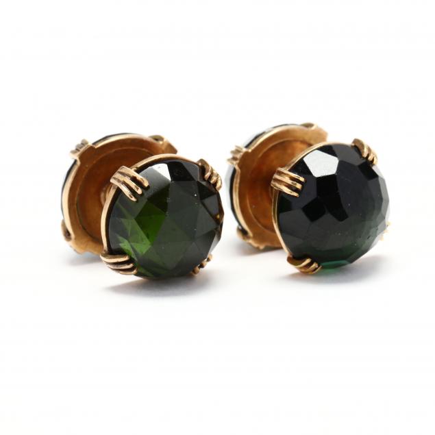 PAIR OF GOLD AND GREEN TOURMALINE 3492c0