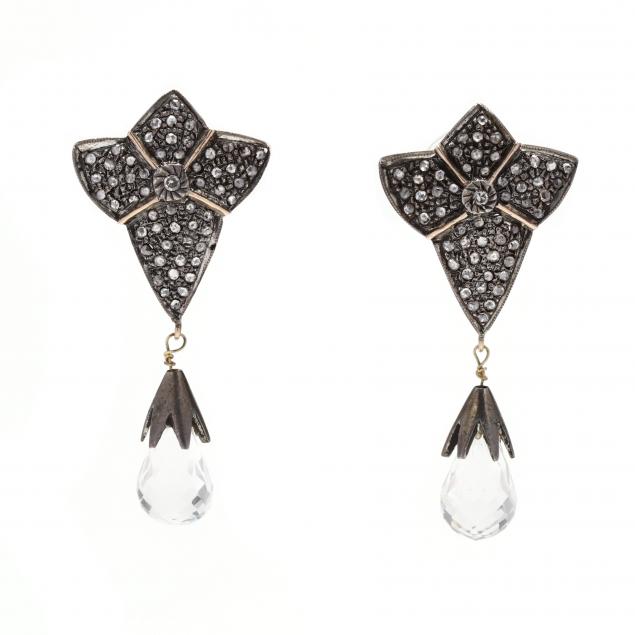 SILVER GOLD AND GEM SET EARRINGS 3492db