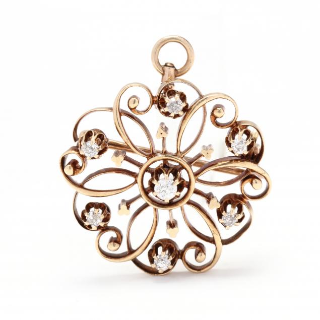 GOLD AND DIAMOND BROOCH PENDANT 3492d5