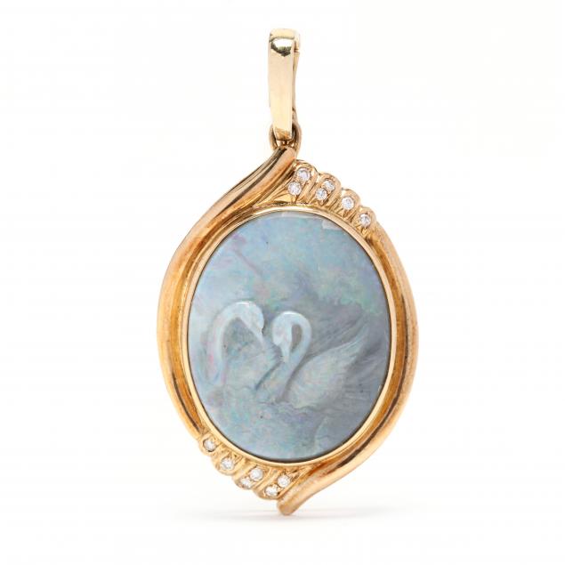 GOLD CARVED OPAL AND DIAMOND 3492e1