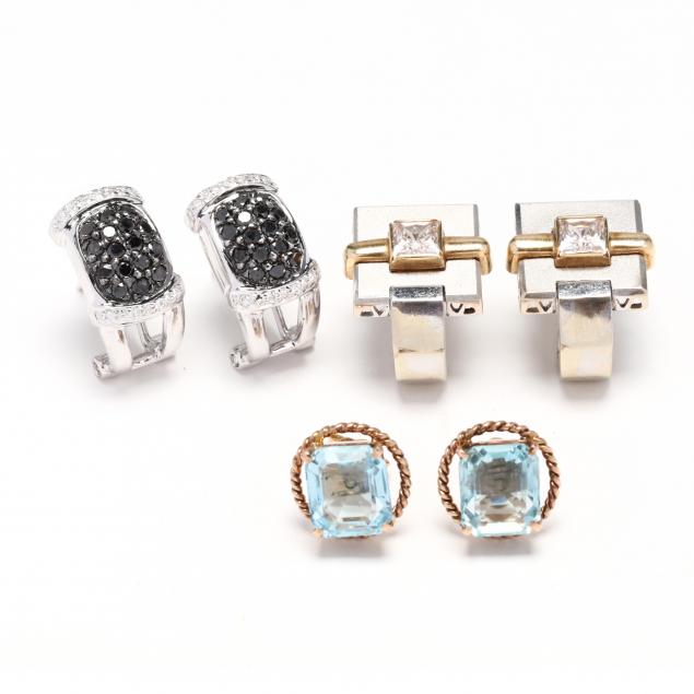 THREE PAIRS OF GEM-SET EARRINGS