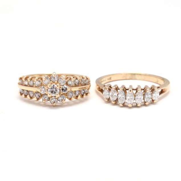 TWO GOLD AND DIAMOND RINGS To include  3492f7