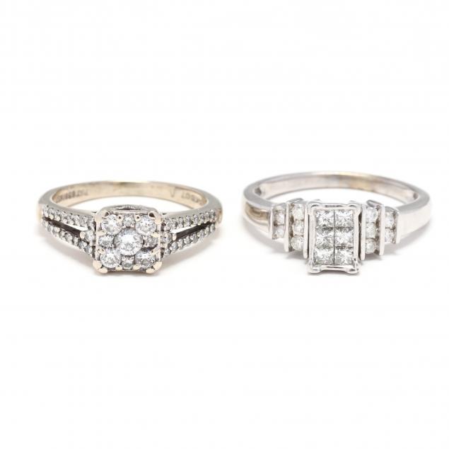 TWO WHITE GOLD AND DIAMOND RINGS