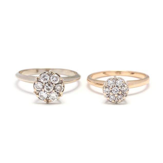 TWO GOLD AND DIAMOND CLUSTER RINGS 3492fb