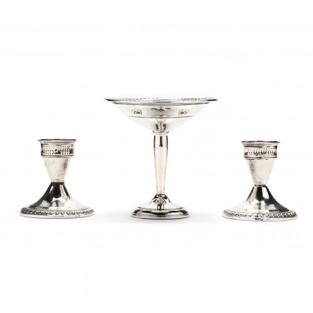 A STERLING SILVER COMPOTE AND PAIR 349390