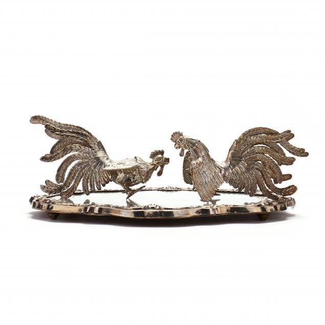 A PAIR OF STERLING SILVER FIGHTING 3493a1