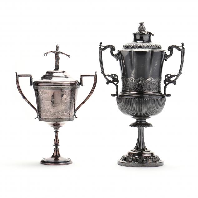 TWO VICTORIAN TROPHY FORM SILVERPLATE 3493b6