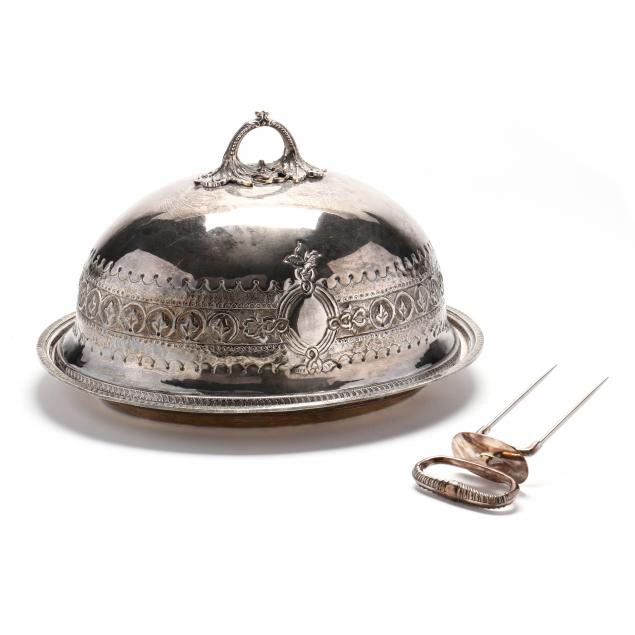 A SILVERPLATE MEAT DOME WITH UNDERTRAY
