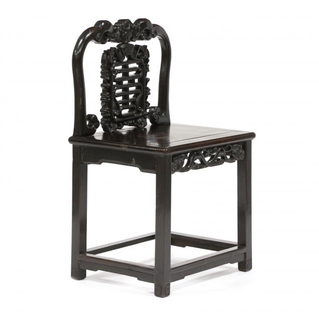 CHINESE CARVED HARDWOOD SIDE CHAIR