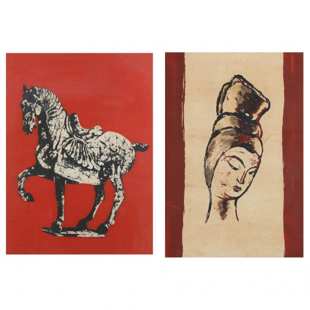 TWO BATIK PAINTINGS OF CHINESE 3493e2