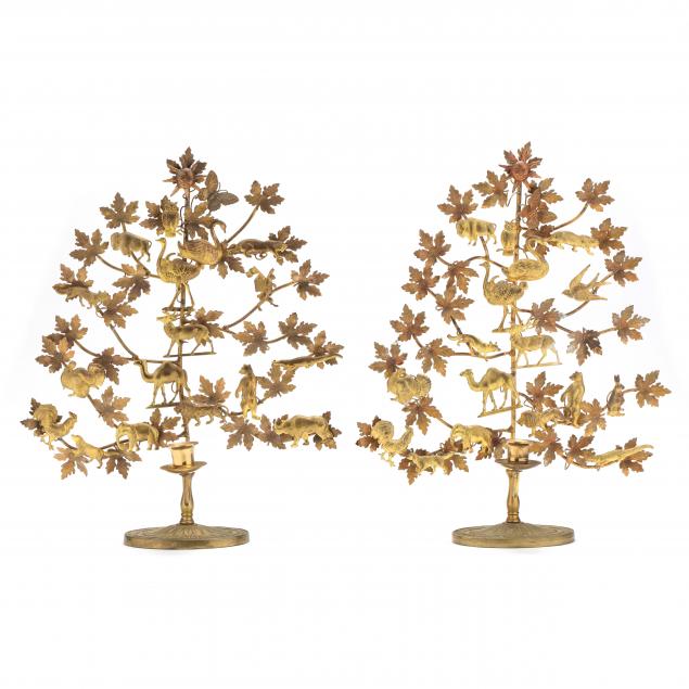 PAIR OF BRASS TREE OF LIFE CANDLE