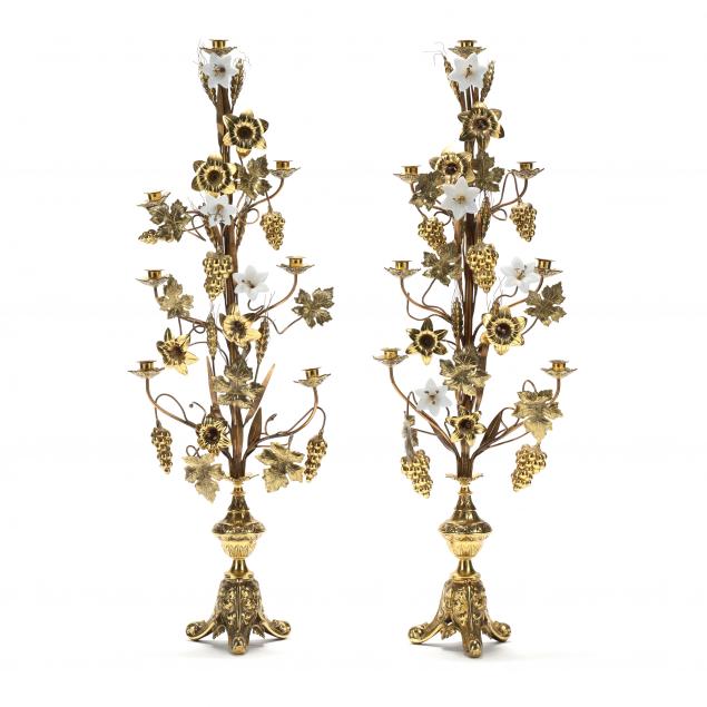 PAIR OF BRASS AND OPAL GLASS ALTAR 349466