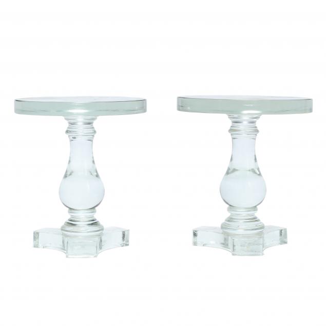 PAIR OF SOLID GLASS SIDE TABLES
