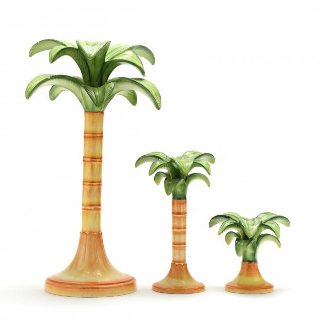 THREE VIETRI PALM TREE CANDLESTICKS