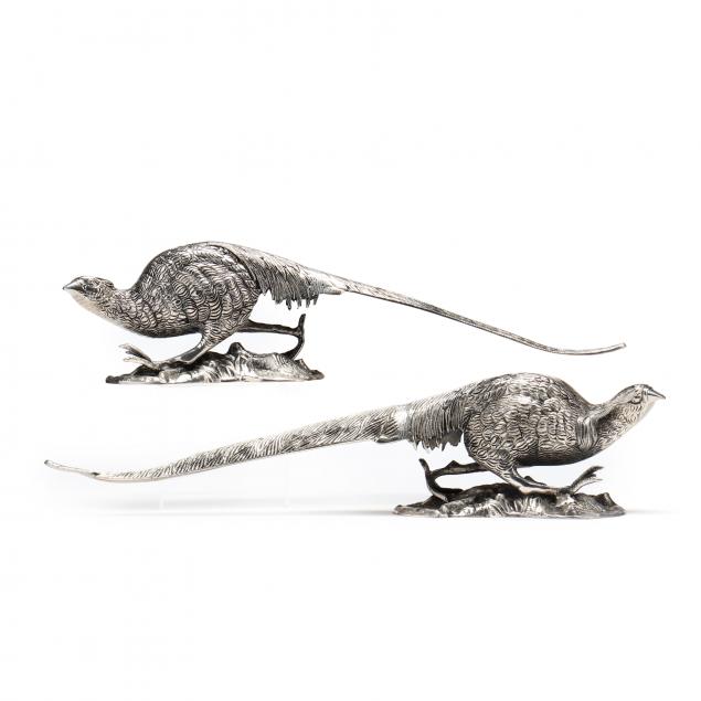 A PAIR OF SILVERPLATE TABLE PHEASANTS