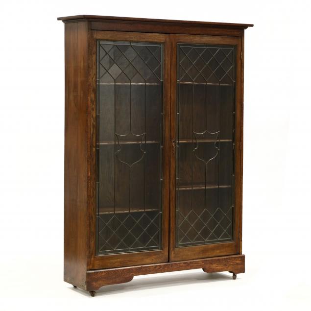 ANTIQUE OAK AND LEADED GLASS BOOKCASE 34953d