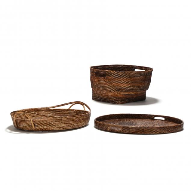THREE LARGE CONTEMPORARY BASKETS,