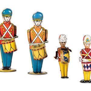 Four Tin Lithograph Windup Toy Soldiers