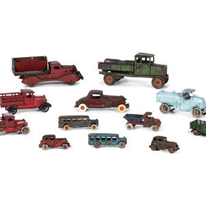 Twelve Painted Cast Iron Cars,