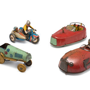 Four Tin Windup Vehicles 20th Century comprising 34963b