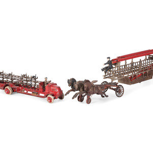 Two Cast Iron Fire Engine Toys Early 34964b