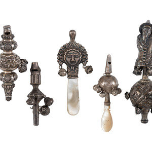 Five Silver Rattle Whistles
19th