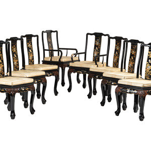 Eight Gilt and Black Lacquer Dining 34967a