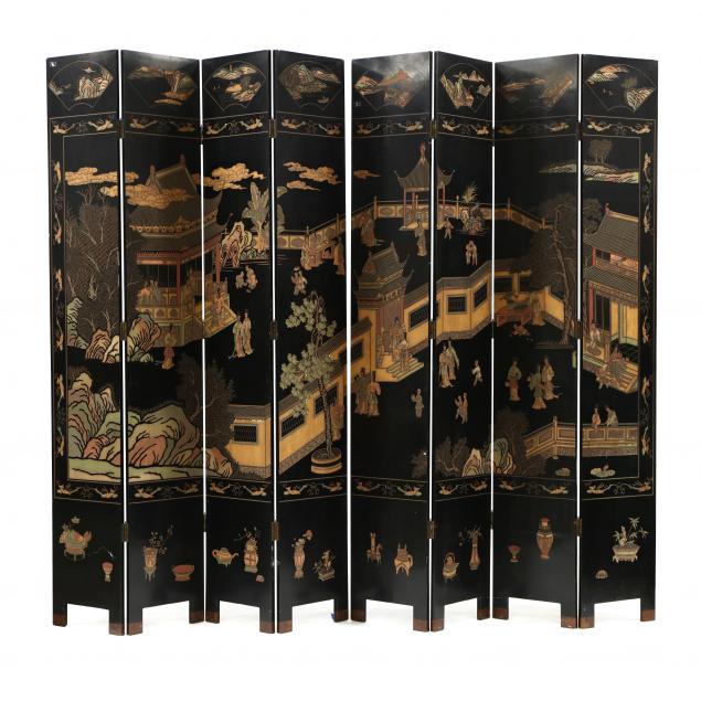 A LARGE CHINESE EIGHT-PANEL LACQUER