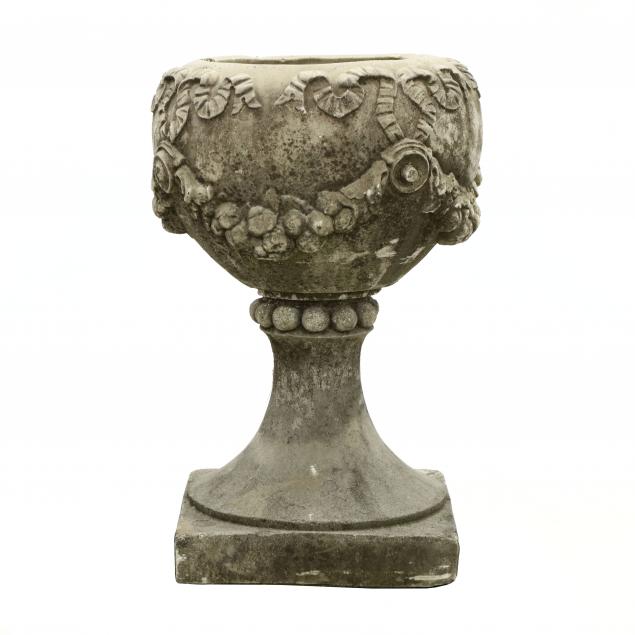 LARGE CAST STONE GARDEN URN ON STAND