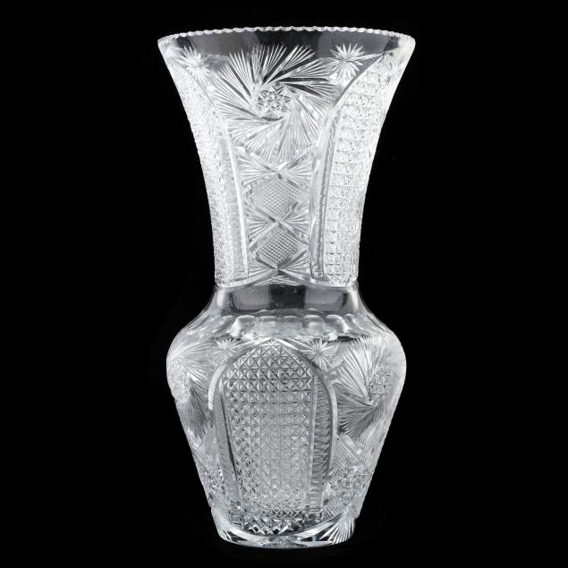LARGE CUT GLASS VASE Late 20th