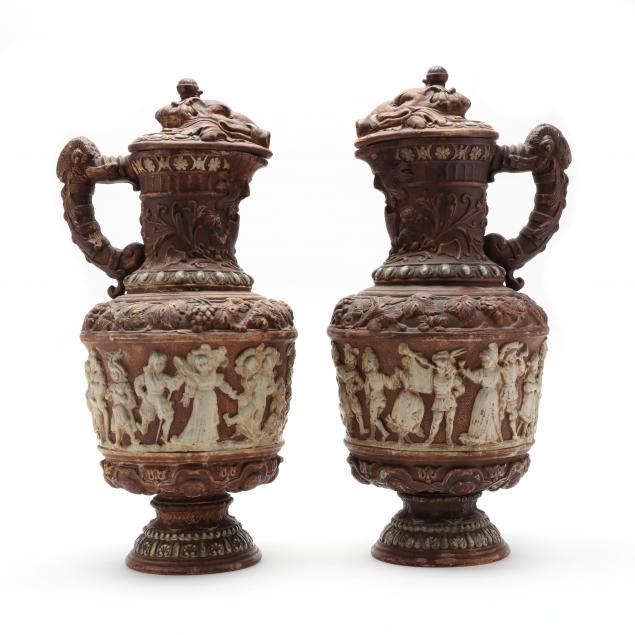 PAIR OF CONTINENTAL EARTHENWARE WINE