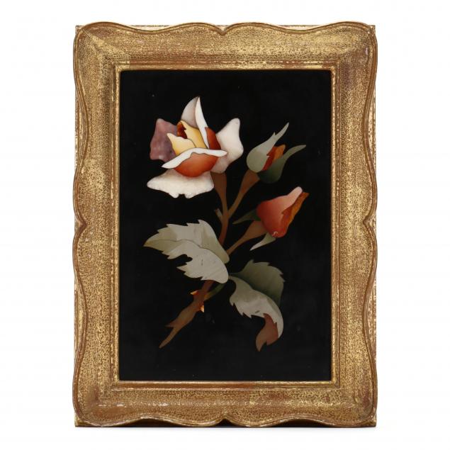 FRAMED ITALIAN PIETRA DURA ROSE 34980b