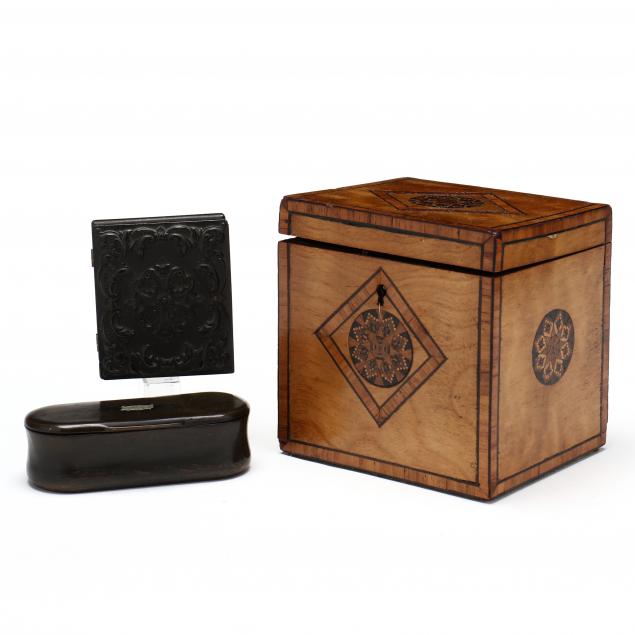 TWO ANTIQUE BOXES AND DAGUERROTYPE 349806