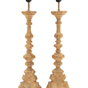 A Pair of French Giltwood Prickets