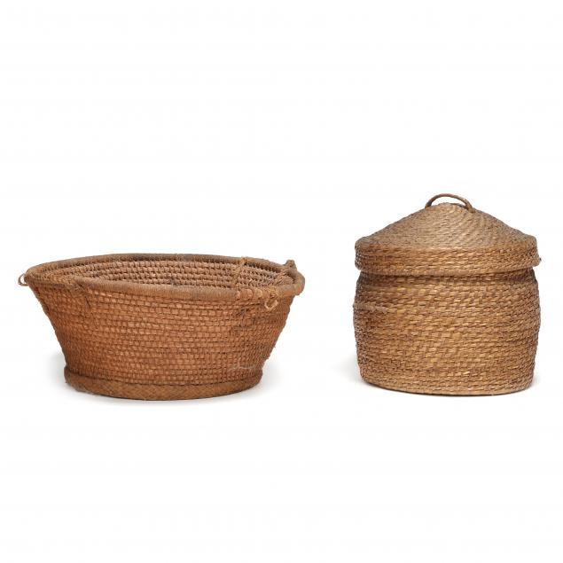 TWO VINTAGE COILED RYE GRASS BASKETS 3498f0