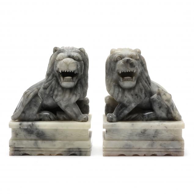 PAIR OF CARVED SOAPSTONE LIONS