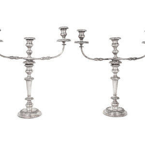 A Pair of Silver-Plate Three-Light Candelabra
Late