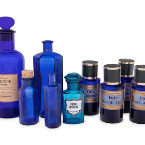 A Group of Blue Glass Apothecary