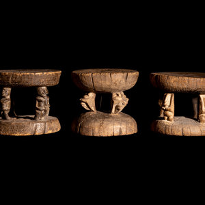 Three African Wood Stools Height 34997c