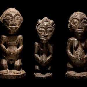 Three Baule Wood Figures West Africa  349980