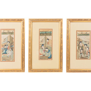 A Set of Three Chinese Silk Paintings Each  349991