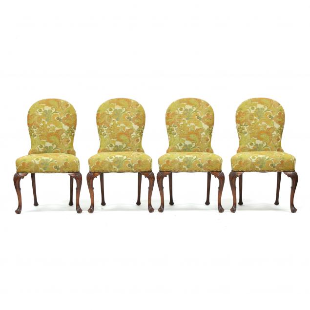 SET OF FOUR QUEEN ANNE STYLE UPHOLSTERED 3499f4