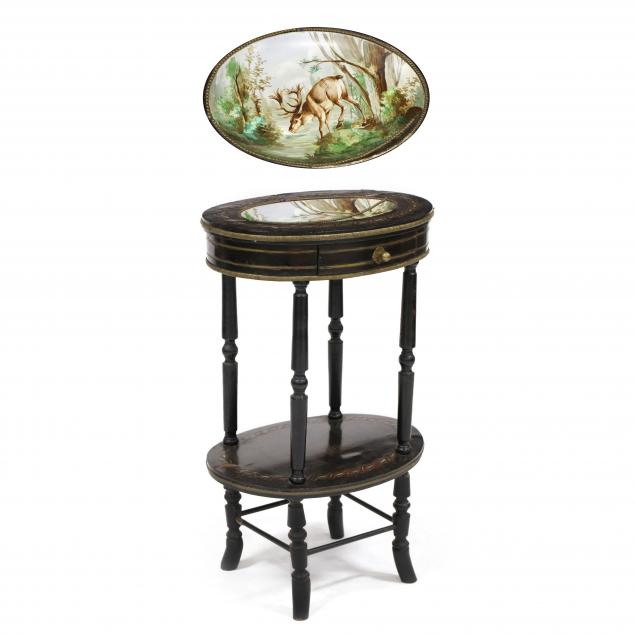 VICTORIAN EBONIZED AND INLAID STAND 3499fb