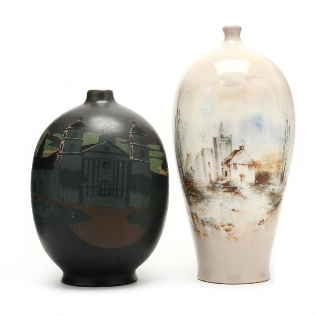 TWO J. B. OWENS MISSION LINE VASES