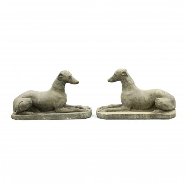PAIR OF CAST STONE GARDEN WHIPPETS 349af6