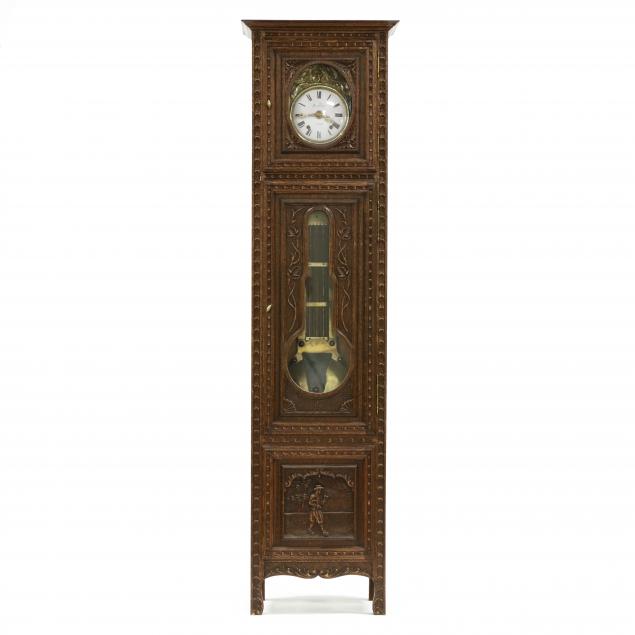 FRENCH CARVED OAK TALL CASE CLOCK 349b2d